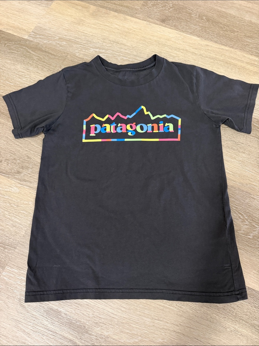 Patagonia Black Tee with Rainbow Logo